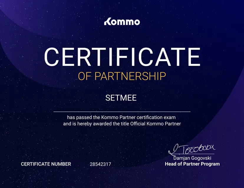 Kommo Partnership Certificate